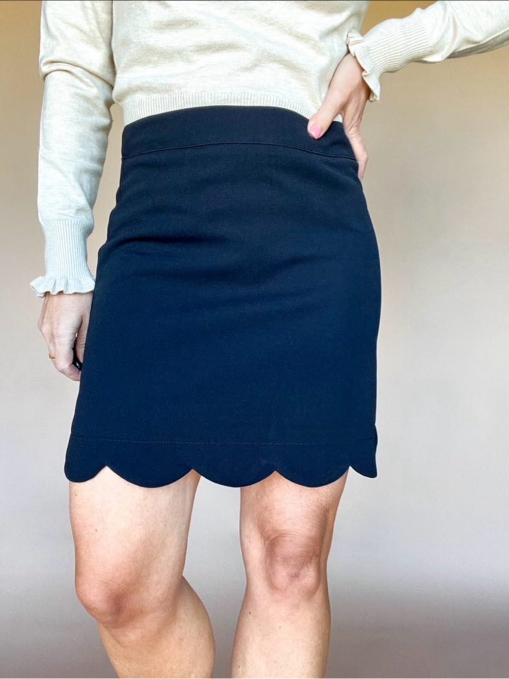 Anniewear Black Scallop-Hem Women's Skirt-The Jenna Skirt